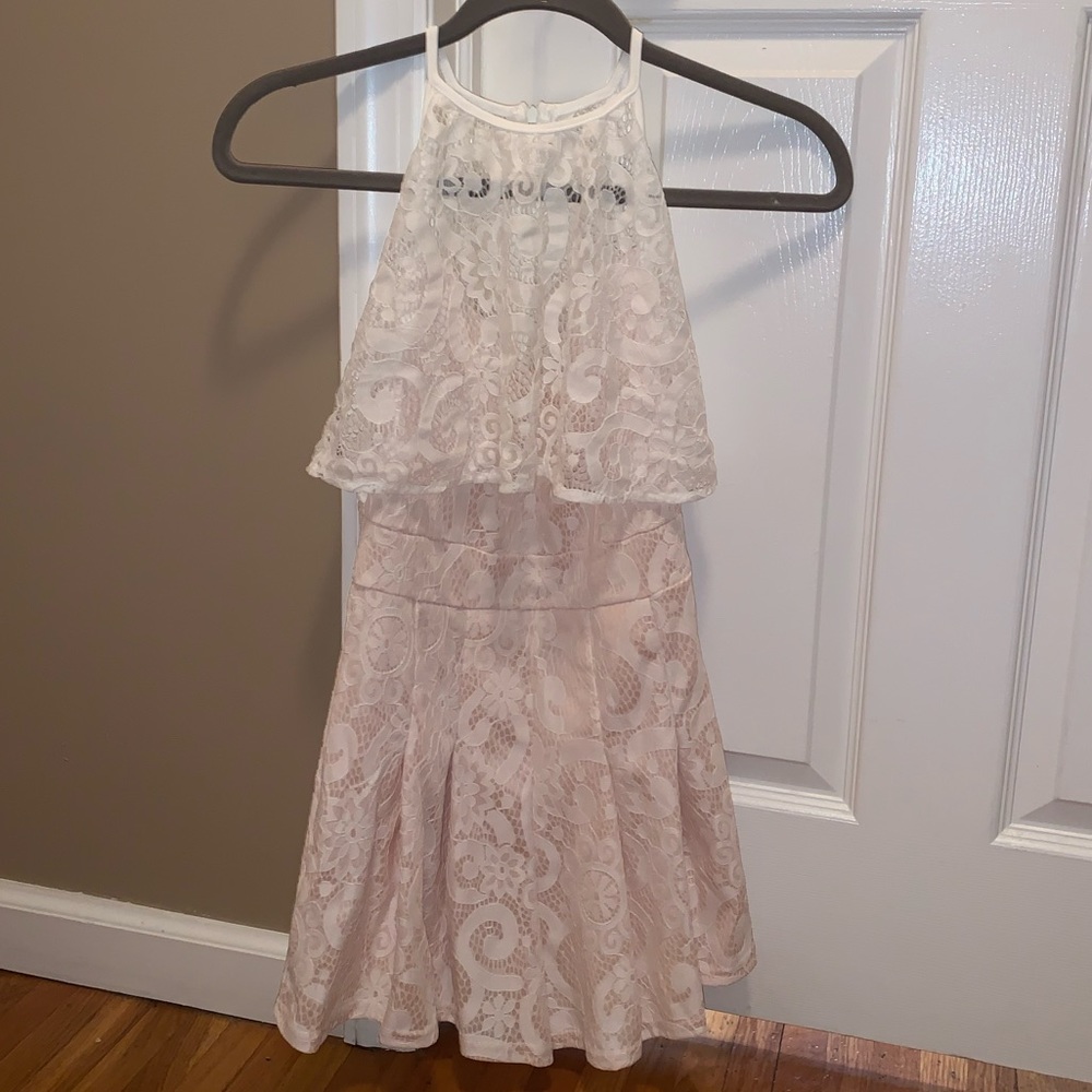 Women’s Peach and White Lace Romper